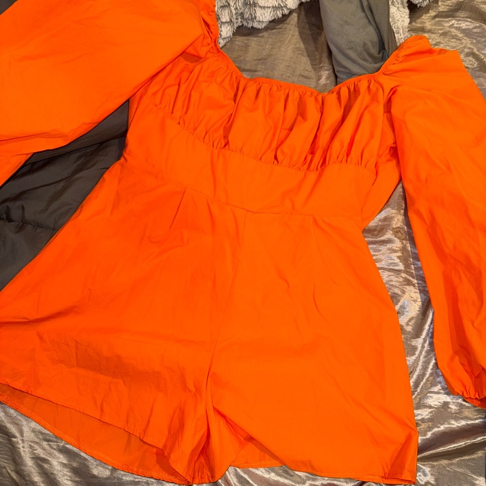 PrettyLittleThing Bold Orange Off-Shoulder Romper